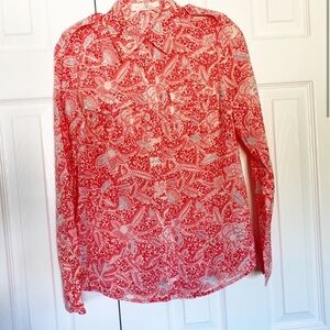 TORY BURCH BRIGITTE BLOUSE W EPAULETS & ADJUSTABLE SLEEVES CORAL MELON EUC
